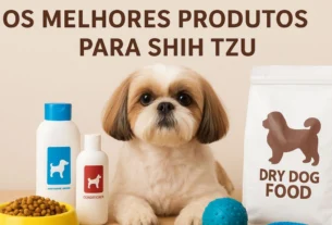 Shih Tzu branco deitado em um ambiente aconchegante, representando o universo de produtos para Shih Tzu que garantem conforto, beleza e bem-estar.