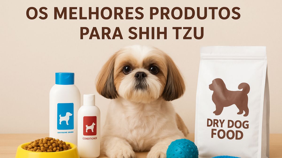 Shih Tzu branco deitado em um ambiente aconchegante, representando o universo de produtos para Shih Tzu que garantem conforto, beleza e bem-estar.