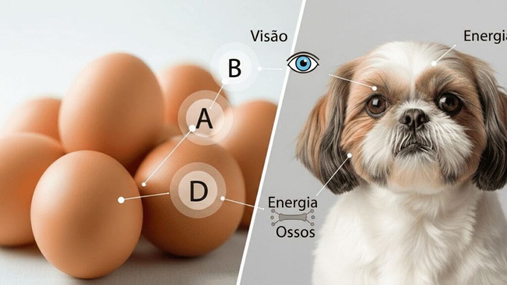 Shih Tzu Pode Comer Ovo? Guia Completo Sobre Esse Alimento na Dieta do Seu Pet 2 Infográfico mostrando nutrientes do ovo e seus benefícios para a saúde de um Shih Tzu, ilustrando o tema Shih Tzu pode comer ovo