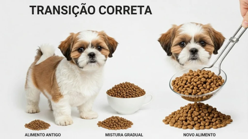 Método de transição gradual entre diferentes tipos de ração para filhote de Shih Tzu em 7 dias