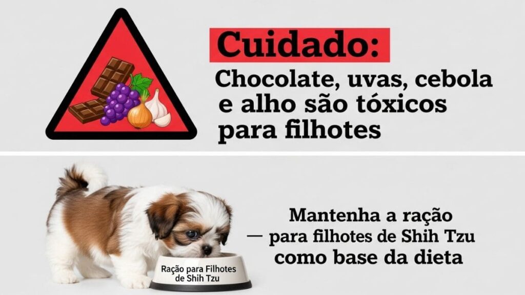 Alimentos humanos proibidos e tóxicos que não devem substituir ração para filhote de Shih Tzu