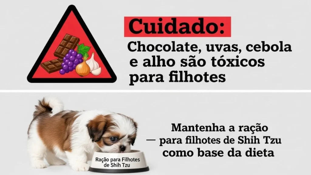 Alimentos humanos proibidos e tóxicos que não devem substituir ração para filhote de Shih Tzu