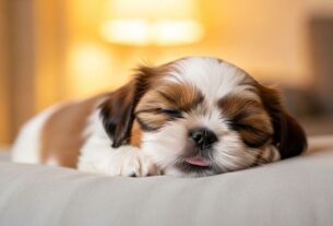 Shih Tzu ronca dormindo pacificamente em almofada macia com expressão tranquila