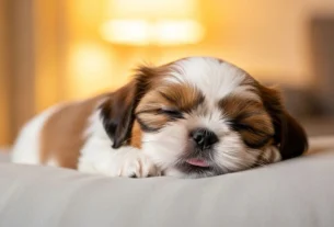 Shih Tzu ronca dormindo pacificamente em almofada macia com expressão tranquila