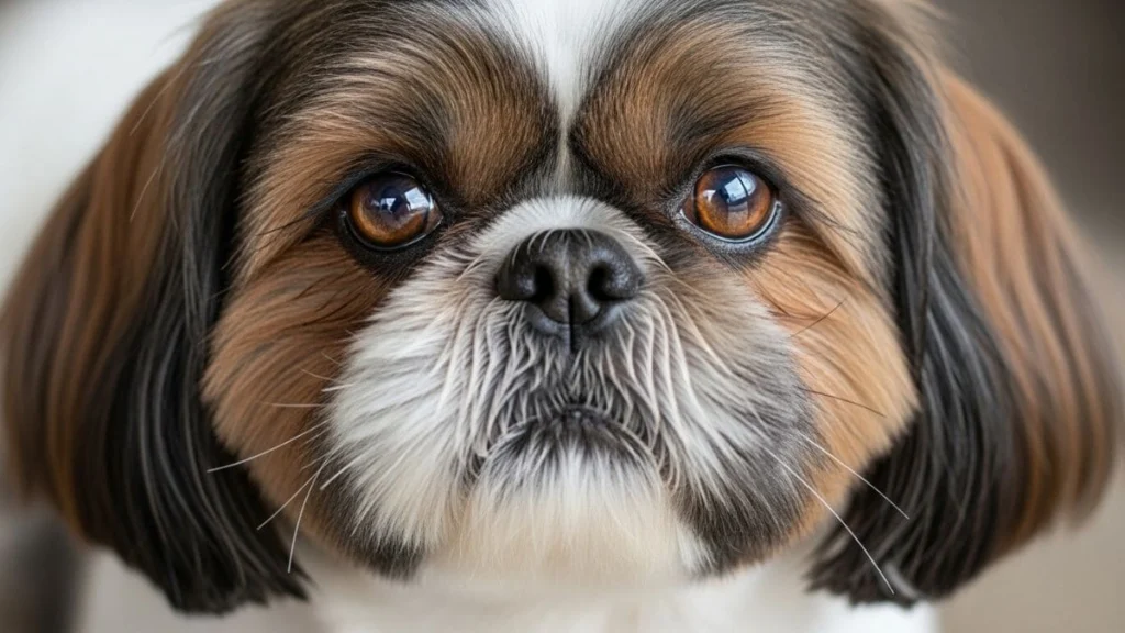 Close de Shih Tzu mostrando focinho achatado característico que explica por que ronca