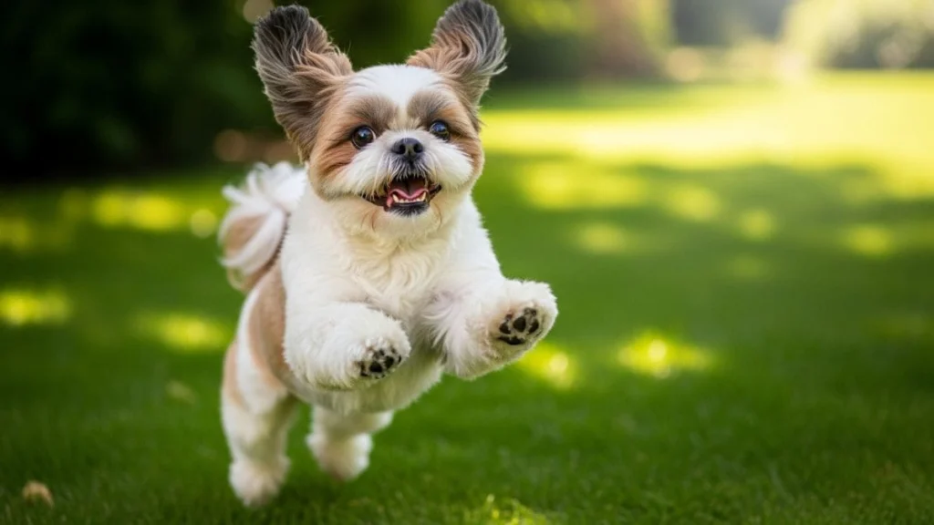 Shih Tzu saudável e energético brincando após tratamento adequado para ronco
