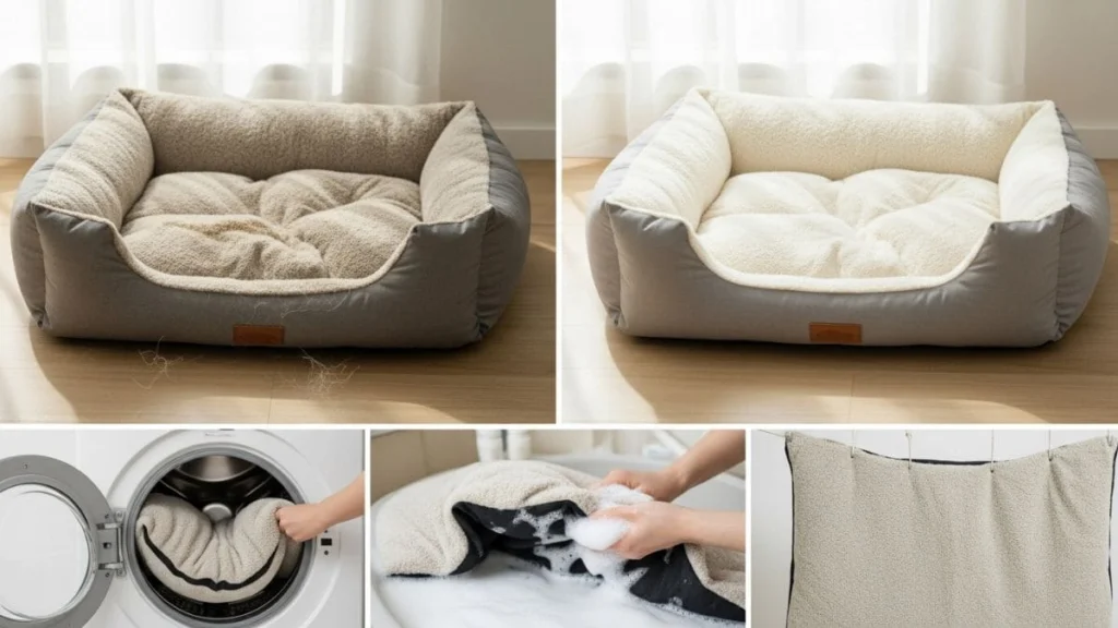 Cama para Shih Tzu: Como Escolher a Melhor Caminha Ortopédica para o Seu Pet 7 Processo de limpeza e higienização de cama para shih tzu com capa removível lavável