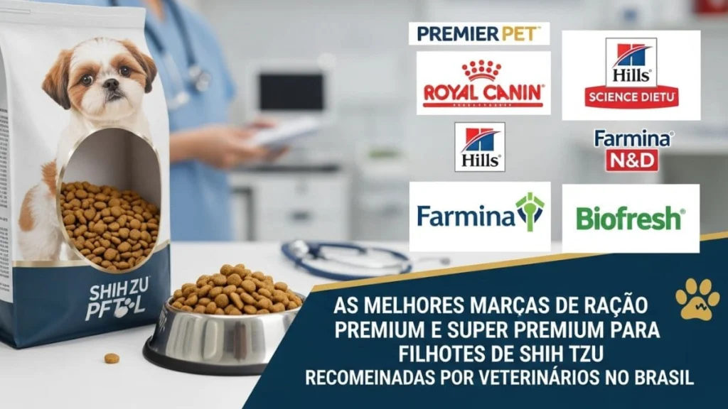 Seleção das marcas premium e super premium de ração para filhote de Shih Tzu mais recomendadas por veterinários no Brasil