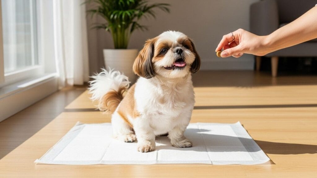 Como Ensinar Shih Tzu a Fazer Xixi no Lugar Certo: Método Completo e Eficaz 8 Shih tzu feliz e bem treinado após aprender a fazer xixi no lugar certo com sucesso