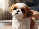 Cuidados com Shih Tzu filhote sendo realizados pelo tutor em ambiente doméstico