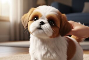 Cuidados com Shih Tzu filhote sendo realizados pelo tutor em ambiente doméstico