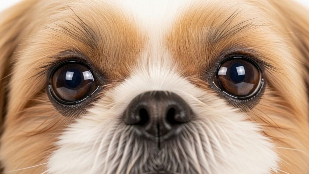 Cachorro Shih Tzu: O Guia Completo sobre a Raça em 2026 4 Close no rosto de cachorro Shih Tzu destacando olhos grandes e focinho curto