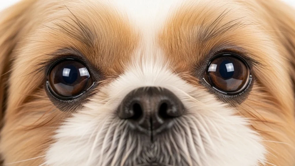 Cachorro Shih Tzu: O Guia Completo sobre a Raça em 2026 4 Close no rosto de cachorro Shih Tzu destacando olhos grandes e focinho curto