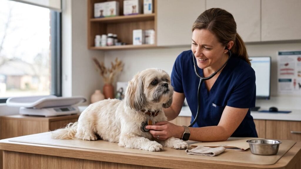 Aos 11 Anos, Estes Foram os 3 Cuidados Que Ajudaram a Manter a Vitalidade da Nossa Shih Tzu 3 Shih Tzu idoso durante check-up veterinário