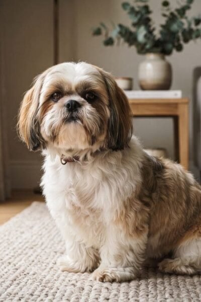 Shih Tzu com pelagem em diferentes tonalidades mostrando a diversidade de cores da raça.