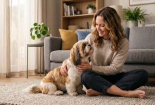 Pessoa adulta ao lado de um Shih Tzu em um momento de carinho no Dia Internacional do Cachorro