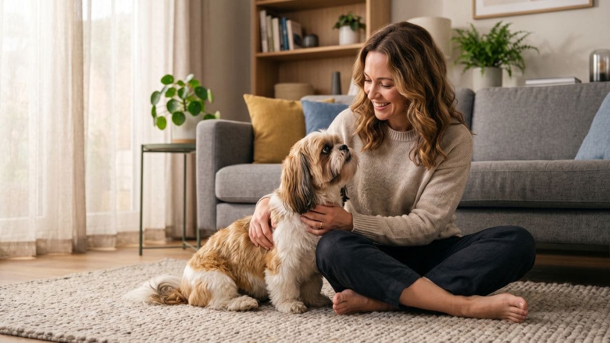 26 de Agosto: Dia Internacional do Cachorro — Um Dia Especial para Celebrar Seu Shih Tzu 1 Pessoa adulta ao lado de um Shih Tzu em um momento de carinho no Dia Internacional do Cachorro