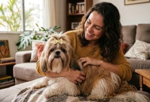 Por que os brasileiros amam o Shih Tzu: cão recebendo carinho de uma mulher