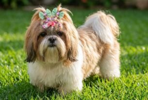 Shih Tzu de 11 anos Luna em um jardim