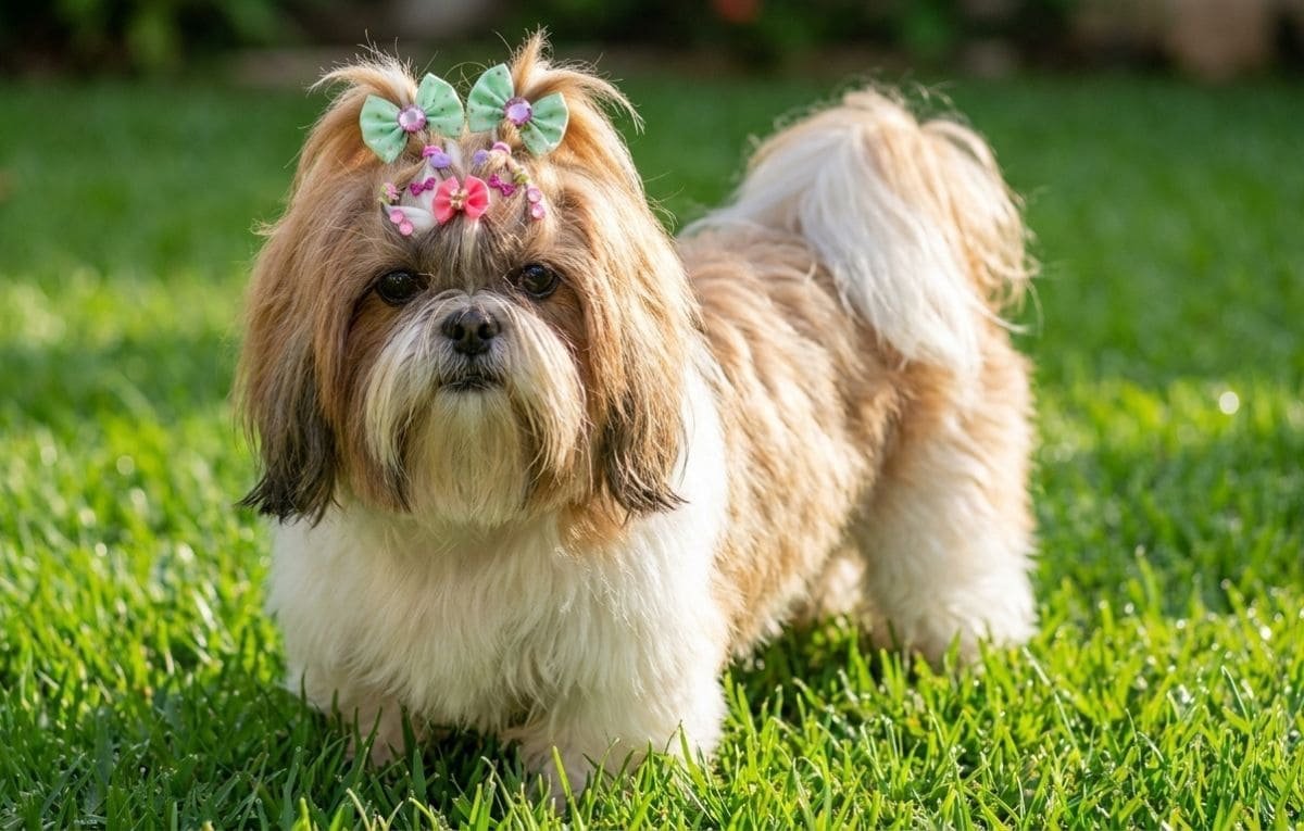 Aos 11 Anos, Estes Foram os 3 Cuidados Que Ajudaram a Manter a Vitalidade da Nossa Shih Tzu 1 Shih Tzu de 11 anos Luna em um jardim