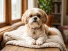 Cadela Shih Tzu idosa e saudável sem acúmulo de remela no olho do Shih Tzu.