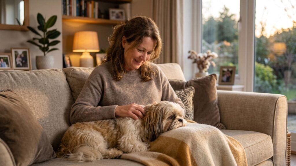 26 de Agosto: Dia Internacional do Cachorro — Um Dia Especial para Celebrar Seu Shih Tzu 5 Pessoa adulta e Shih Tzu juntos em um momento tranquilo de carinho