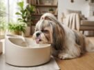Bebedouro para Shih Tzu de pelos longos durante a hidratação