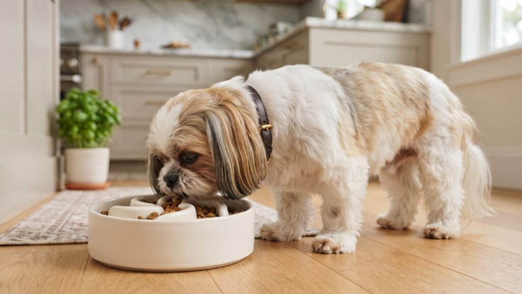 Comedouro para Shih Tzu: Como Escolher o Melhor Modelo 4 Comedouro lento para Shih Tzu durante a alimentação
