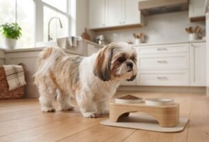 Comedouro para Shih Tzu adequado para um cão pequeno durante a refeição