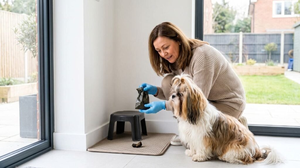 Shih Tzu com Diarreia: O Que Pode Ser e O Que Fazer 2 Tutor observando as fezes de um Shih Tzu com diarreia