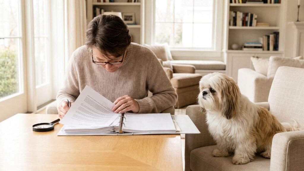 Shih Tzu Falso: Como Saber se o Cão é Puro? 3 Tutor verificando documentos de procedência de um Shih Tzu