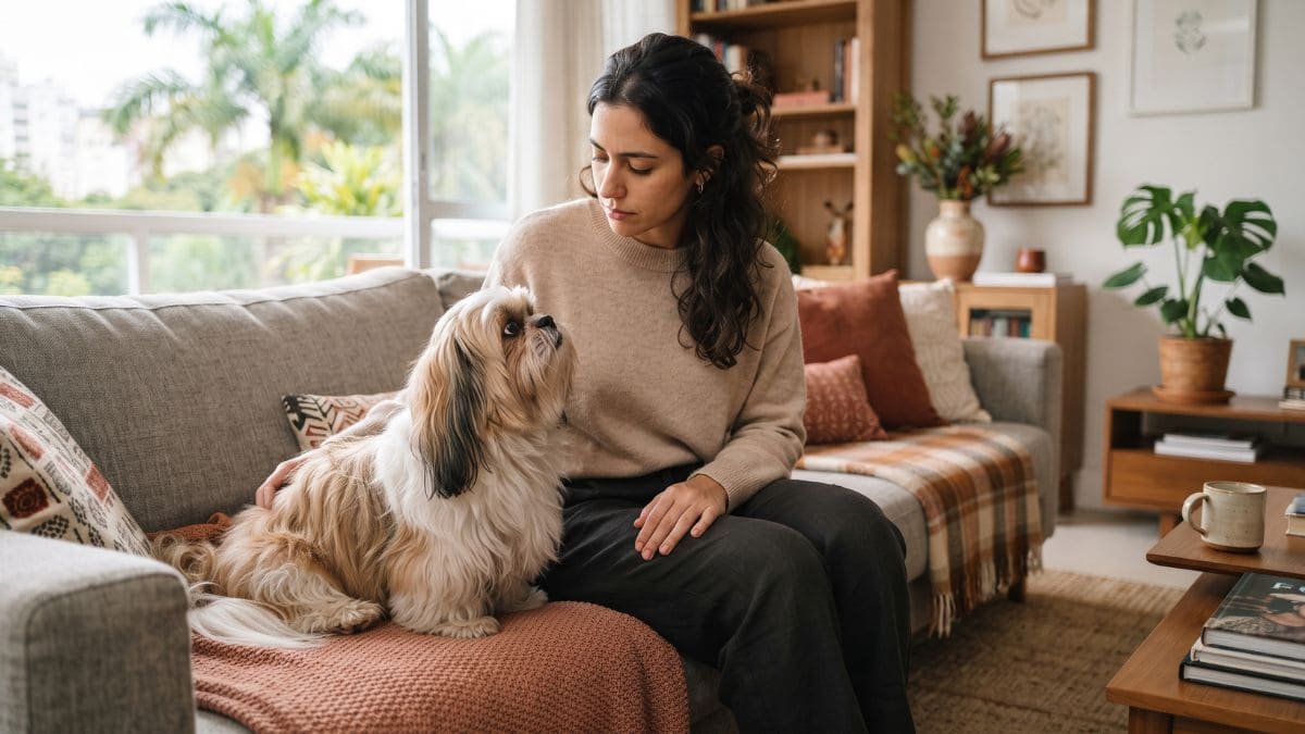 Seu Shih Tzu Sabe Quando Você Está Triste? 1 Seu Shih Tzu sabe quando você está triste: cão observando o tutor