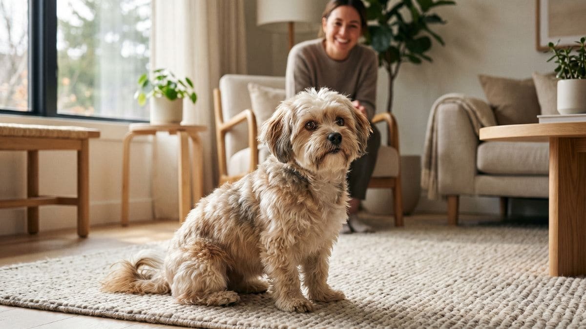 Shih Tzu com Poodle: Como é Essa Mistura? 1 Shih Tzu com Poodle, conhecido como Shih-Poo, em ambiente residencial