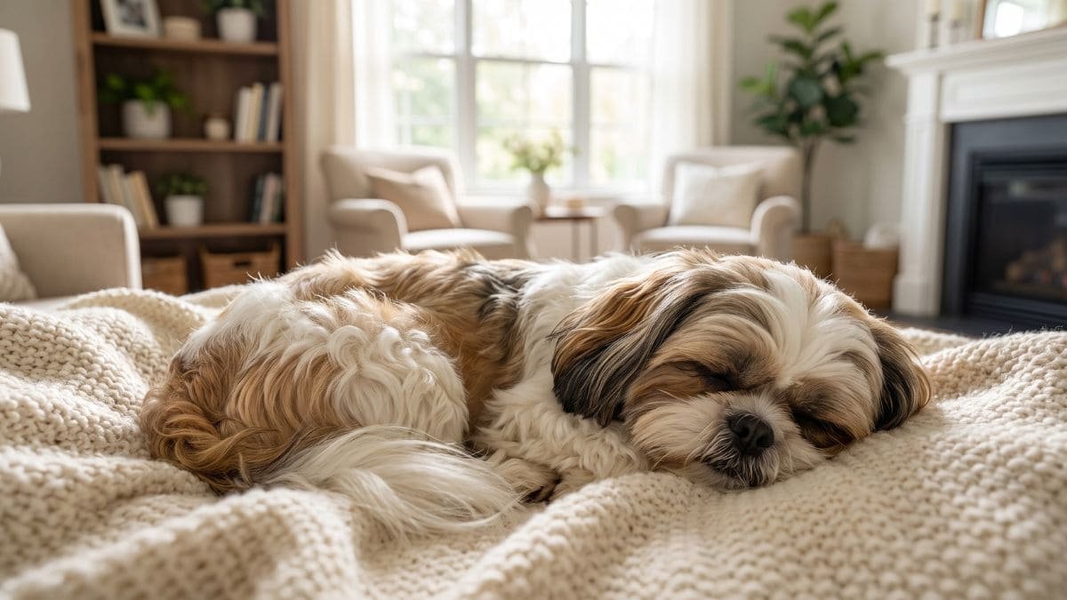 Shih Tzu dormindo muito tranquilamente em uma casa aconchegante