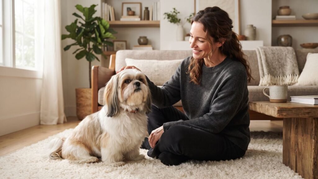 Shih Tzu Macho ou Fêmea: Qual Escolher? 4 Shih Tzu fêmea adulta interagindo com o tutor