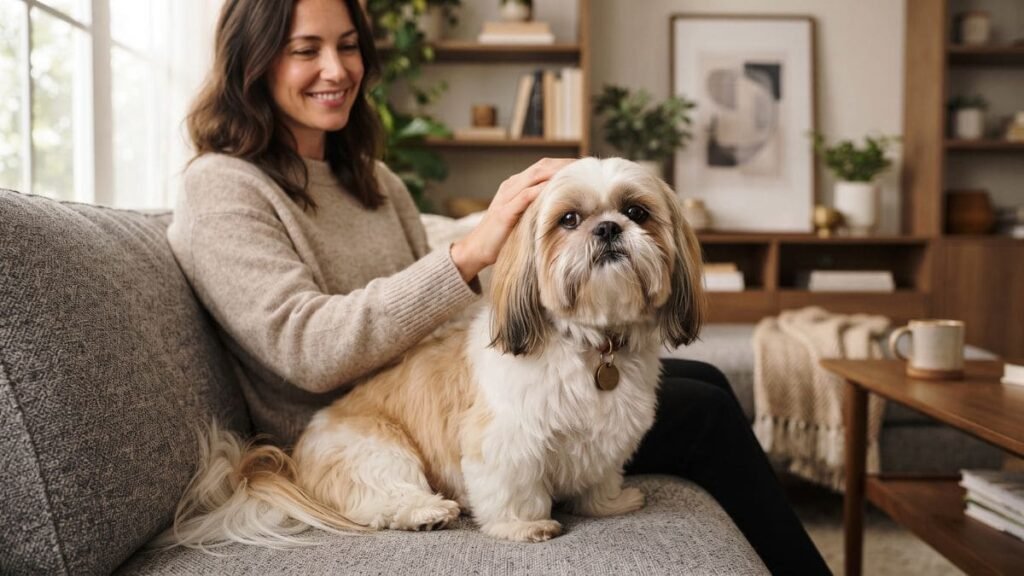 Shih Tzu Macho ou Fêmea: Qual Escolher? 3 Shih Tzu macho adulto ao lado do tutor em casa