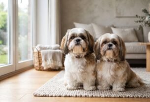 Shih Tzu macho ou fêmea lado a lado em ambiente residencial