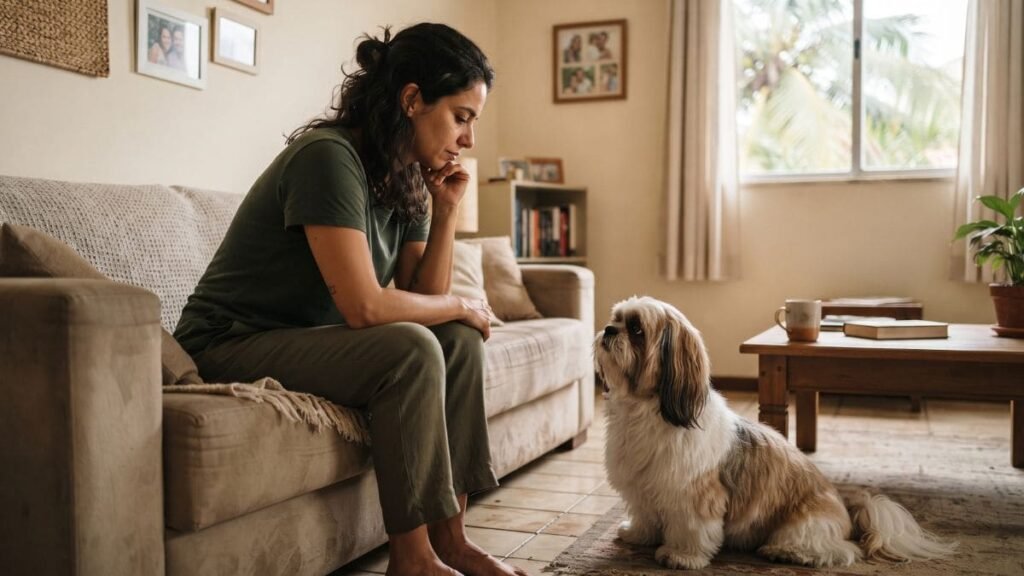 Seu Shih Tzu Sabe Quando Você Está Triste? 3 Shih Tzu observa tutor mais quieto em casa