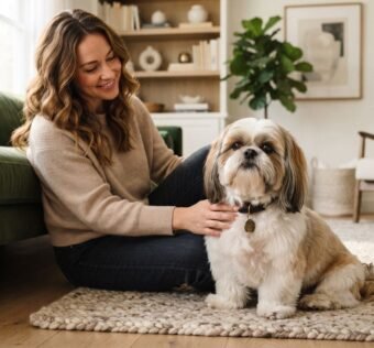 Shih Tzu personalidade em momento de carinho com seu tutor