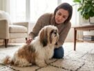Shih Tzu tremendo enquanto é observado pelo tutor em casa