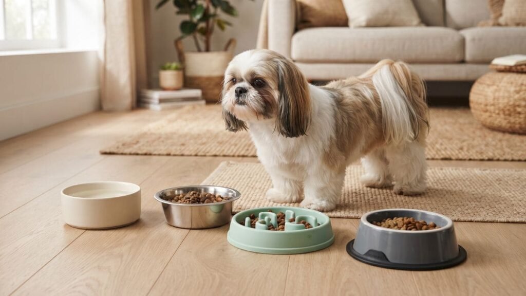 Comedouro para Shih Tzu: Como Escolher o Melhor Modelo 2 Tipos de comedouro para Shih Tzu de inox, cerâmica, lento e antiderrapante