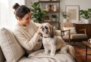 Tudo sobre Shih Tzu em fotografia de um cão adulto saudável ao lado do tutor