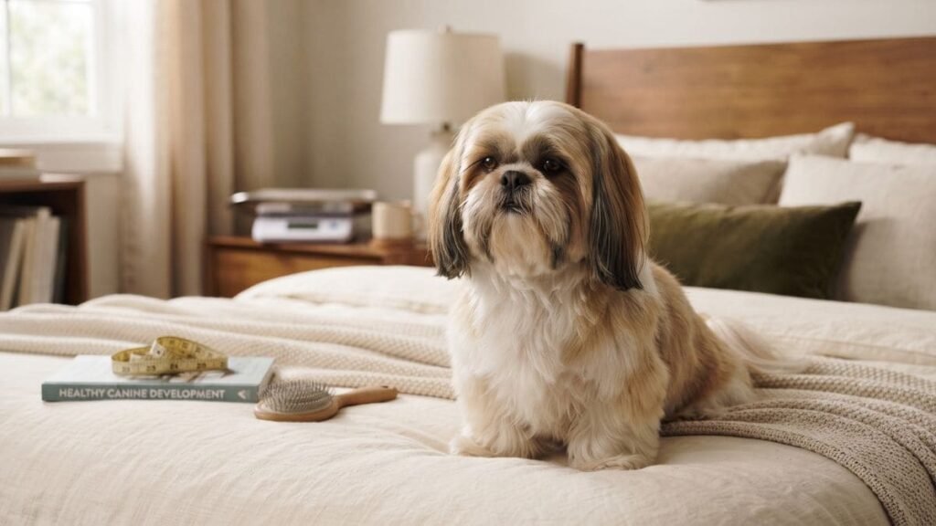 Tipos de Shih Tzu: Americano, Europeu e Imperial 4 Shih Tzu pequeno e saudável em ambiente doméstico representando termos como Imperial e Mini