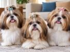 Três Shih Tzu adultos representando diferentes tipos de Shih Tzu e nomenclaturas da raça